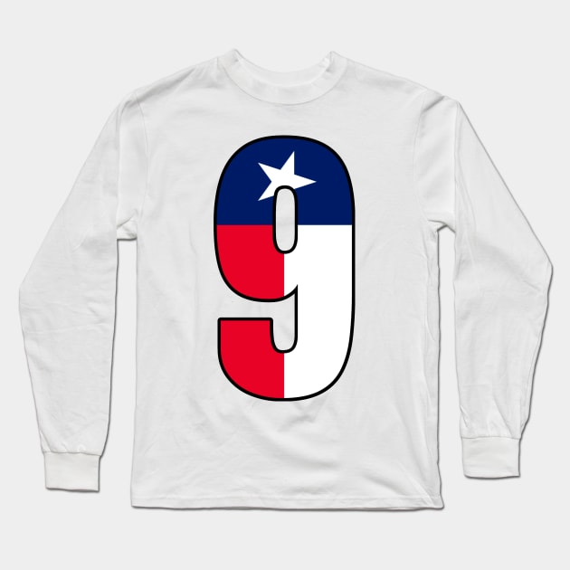 Number 9 Texas Flag Long Sleeve T-Shirt by la chataigne qui vole ⭐⭐⭐⭐⭐